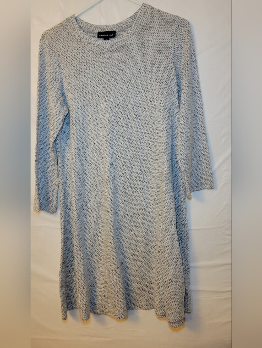 Caslon® Light Gray Knit Long-Sleeve A-Line Dress